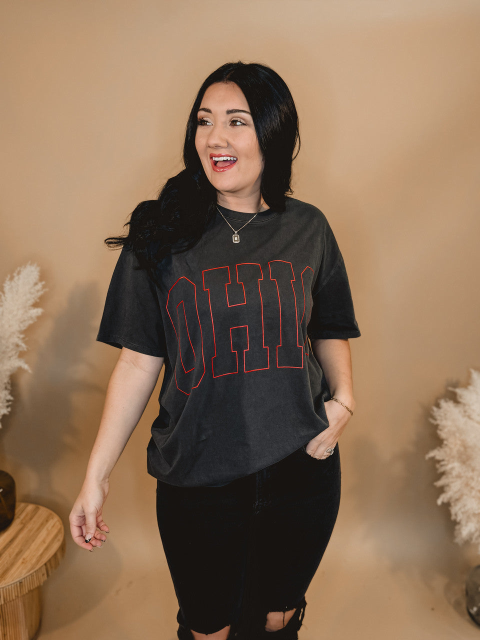 Ohio Oversized Graphic Tee - Charcoal - Lace and Grace Boutique