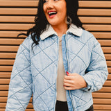 Sherpa Collar Contrast Quilted Denim Jacket