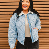 Sherpa Collar Contrast Quilted Denim Jacket