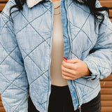 Sherpa Collar Contrast Quilted Denim Jacket