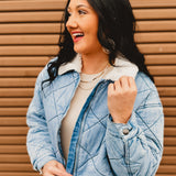 Sherpa Collar Contrast Quilted Denim Jacket