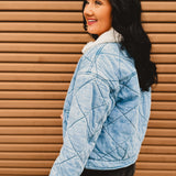 Sherpa Collar Contrast Quilted Denim Jacket