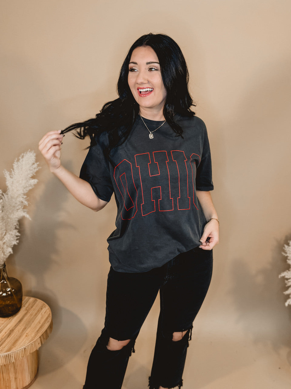 Ohio Oversized Graphic Tee - Charcoal - Lace and Grace Boutique