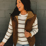 Quilted Fleece Lined Puffer Vest - Dark Brown