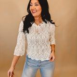 Crochet Knit Pullover Top - Ivory