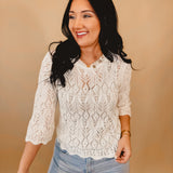 Crochet Knit Pullover Top - Ivory