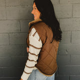 Quilted Fleece Lined Puffer Vest - Dark Brown