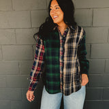 Plaid Button Down Top - Navy Multi