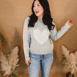 Heart Motif Boat Neck Sweater - Heather Grey