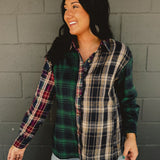 Plaid Button Down Top - Navy Multi