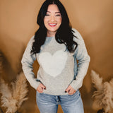 Heart Motif Boat Neck Sweater - Heather Grey