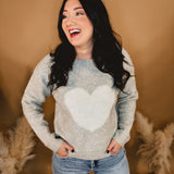 Heart Motif Boat Neck Sweater - Heather Grey