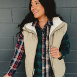 Quilted Fleece Lined Puffer Vest - Cement