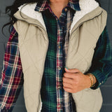 Quilted Fleece Lined Puffer Vest - Cement