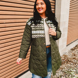 Sherpa Detail Quilted Long Puffer Coat - Olive