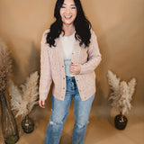 Cable Knit Oversized Cardigan - Pink