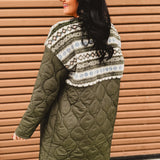 Sherpa Detail Quilted Long Puffer Coat - Olive