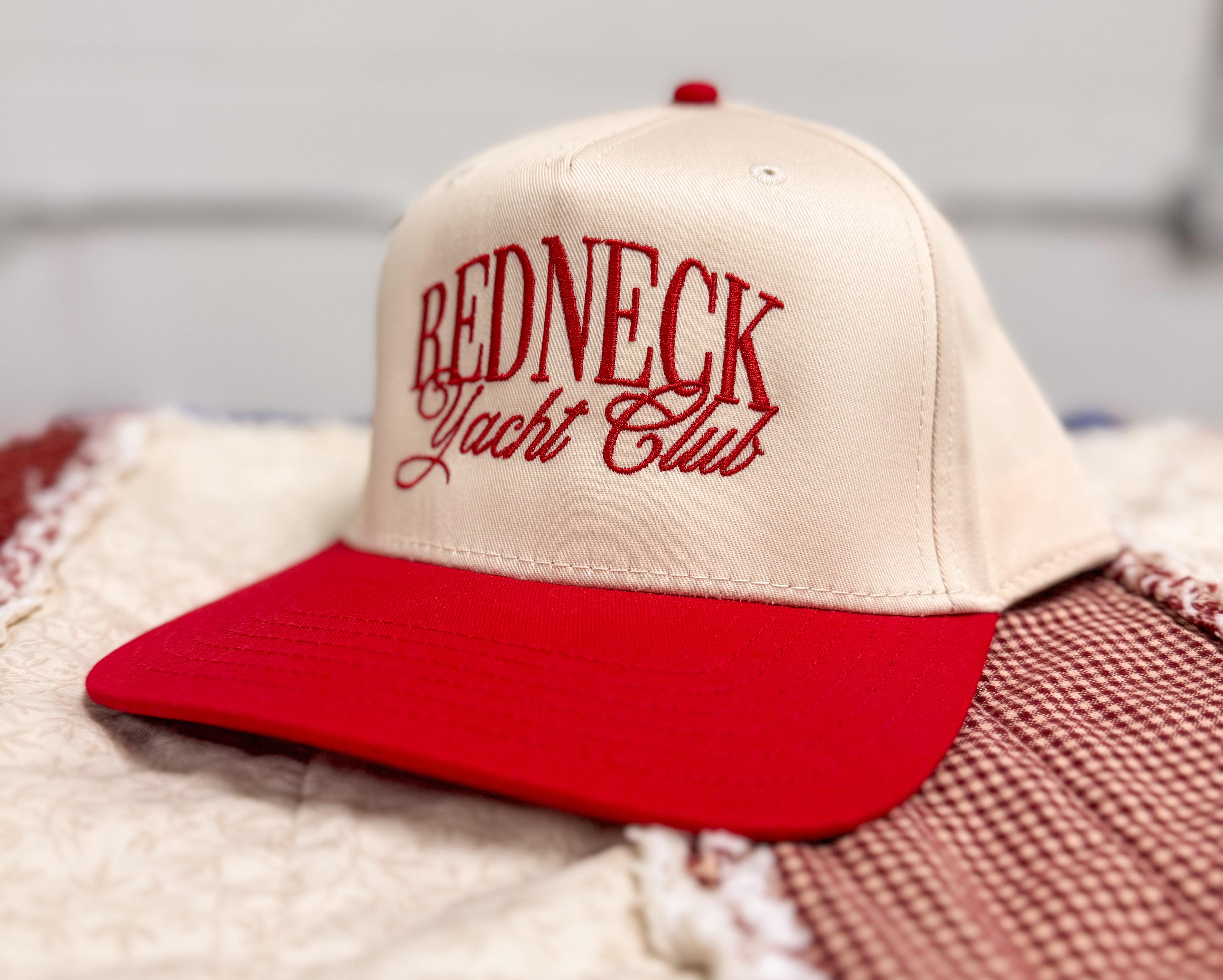 Redneck Yacht Club Embroidered Cap - Tan/Red - Lace and Grace Boutique