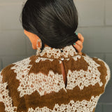 Striped Floral Mock Neck Knit Top - Mocha