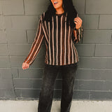 Vertical Stripe Sweater Top - Black Multi