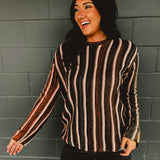 Vertical Stripe Sweater Top - Black Multi