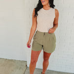 Breezy Linen Pleated Shorts - Olive - Lace and Grace Boutique