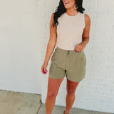 Breezy Linen Pleated Shorts - Olive - Lace and Grace Boutique