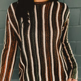 Vertical Stripe Sweater Top - Black Multi