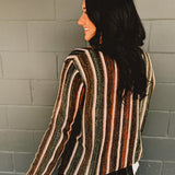 Vertical Stripe Sweater Top - Black Multi