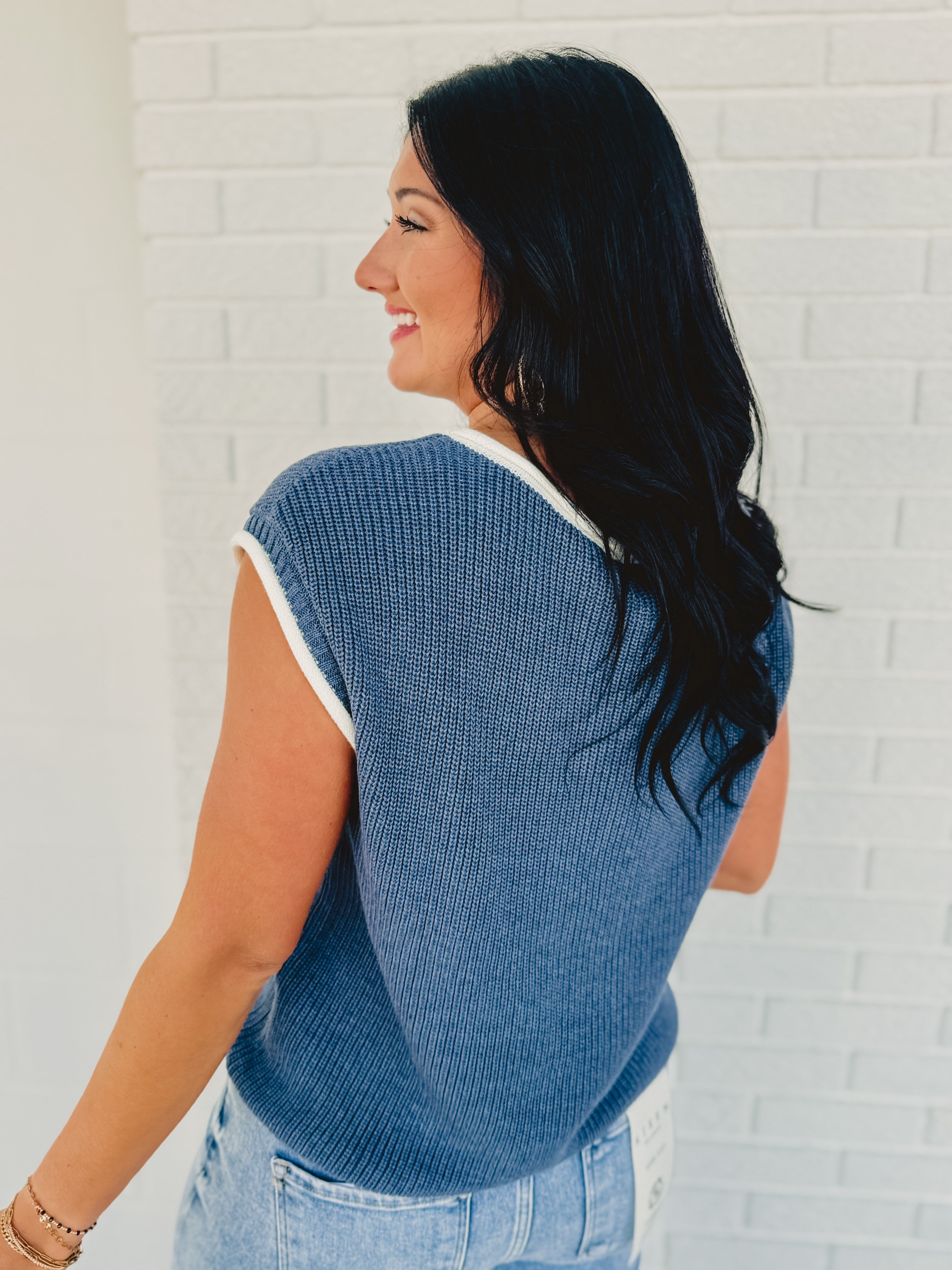 Contrast Rolled Edge Sweater - Nile Blue - Lace and Grace Boutique