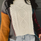 Colorblock Cable Knit Sweater Top - Beige Multi