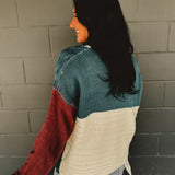 Colorblock Cable Knit Sweater Top - Beige Multi