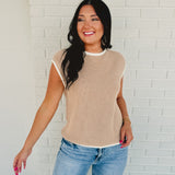 Contrast Rolled Edge Sweater - Natural - Lace and Grace Boutique