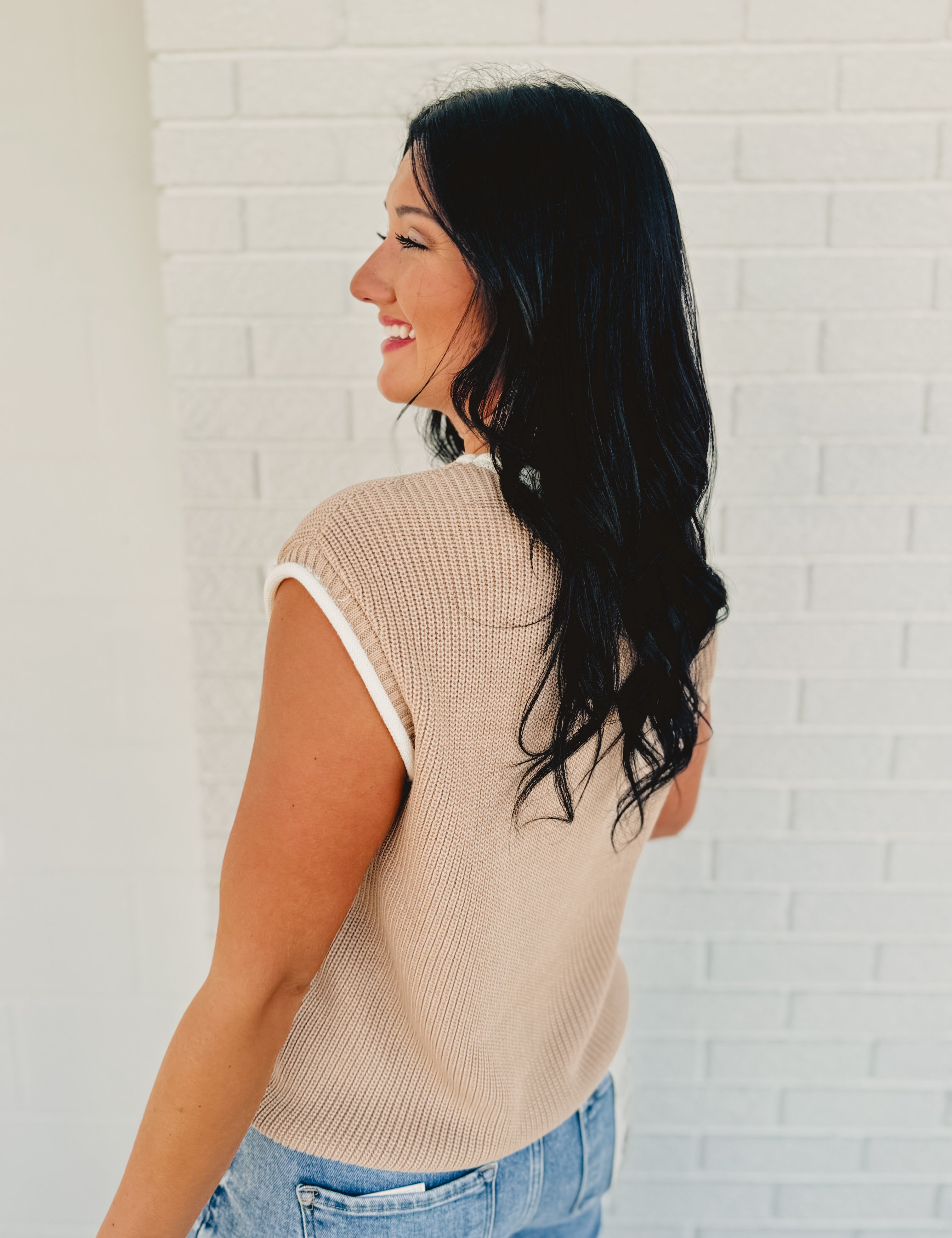 Contrast Rolled Edge Sweater - Natural - Lace and Grace Boutique