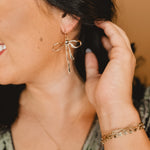 Gold Bow Drop Earrings - Lace and Grace Boutique