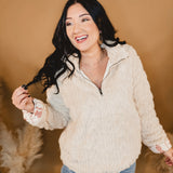 Fuzzy Half Zip Pullover - Ecru