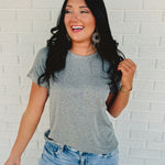 Ultra Soft Rolled Sleeve Basic Tee - Heather Grey - Lace and Grace Boutique
