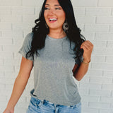 Ultra Soft Rolled Sleeve Basic Tee - Heather Grey - Lace and Grace Boutique