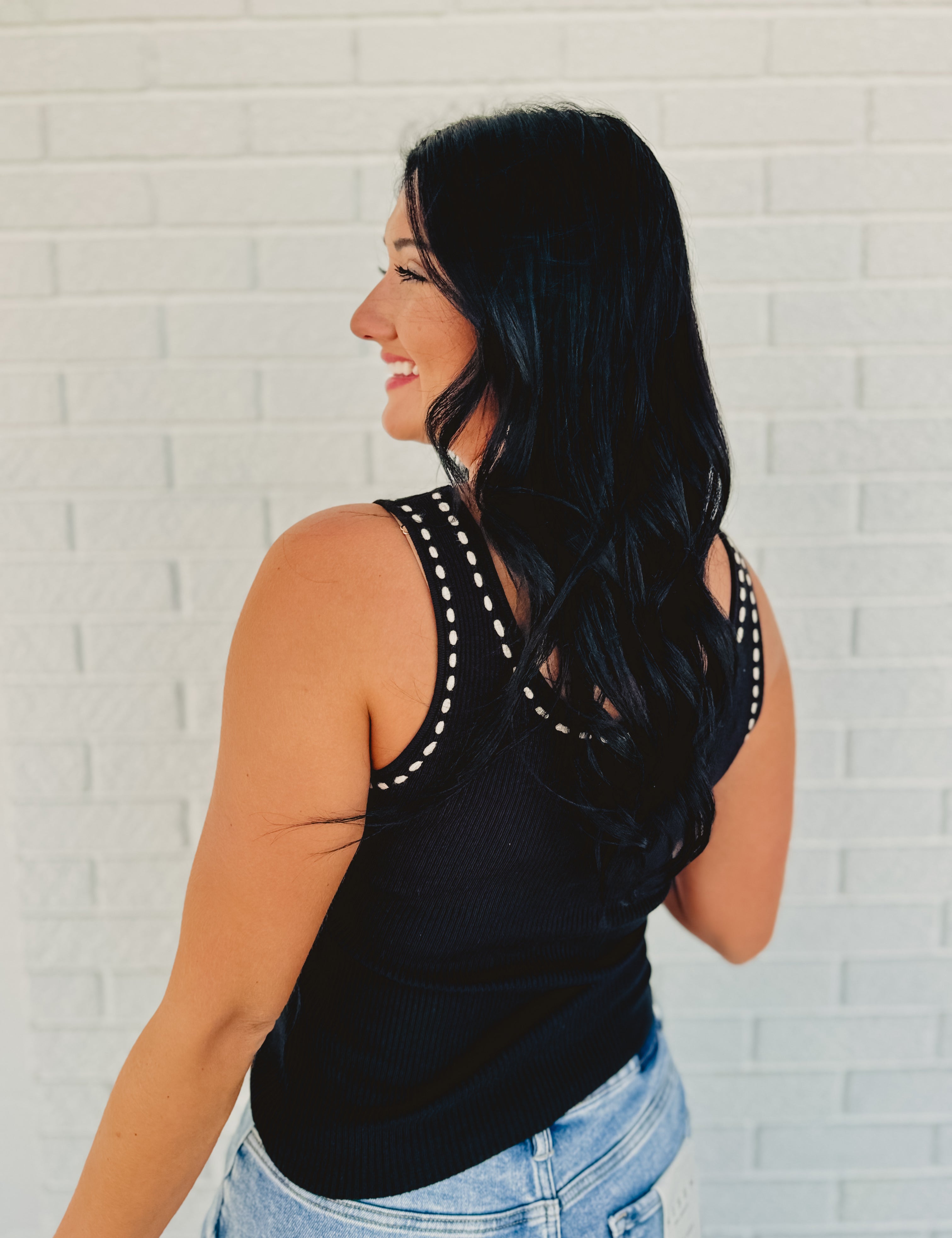 Scoop Neck Detail Knit Sweater Tank - Black - Lace and Grace Boutique