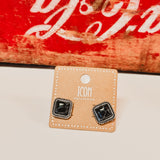 Square Stone Stud Earrings - Black