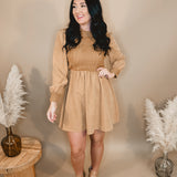 Sweater Contrast Long Sleeve Dress - Camel