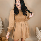 Sweater Contrast Long Sleeve Dress - Camel