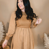 Sweater Contrast Long Sleeve Dress - Camel