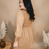 Sweater Contrast Long Sleeve Dress - Camel