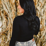 High Neck Long Sleeve Ribbed Bodysuit - Black