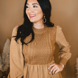 Sweater Contrast Long Sleeve Dress - Camel