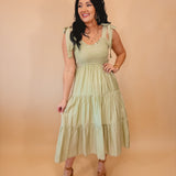 Sweetheart Neck Smocked Tiered Maxi Dress - Light Sage