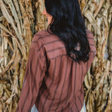 Striped Collared Button Down Top - Brown