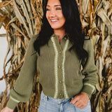 Doll Collar Knitted Cardigan - Olive