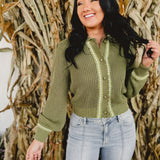 Doll Collar Knitted Cardigan - Olive